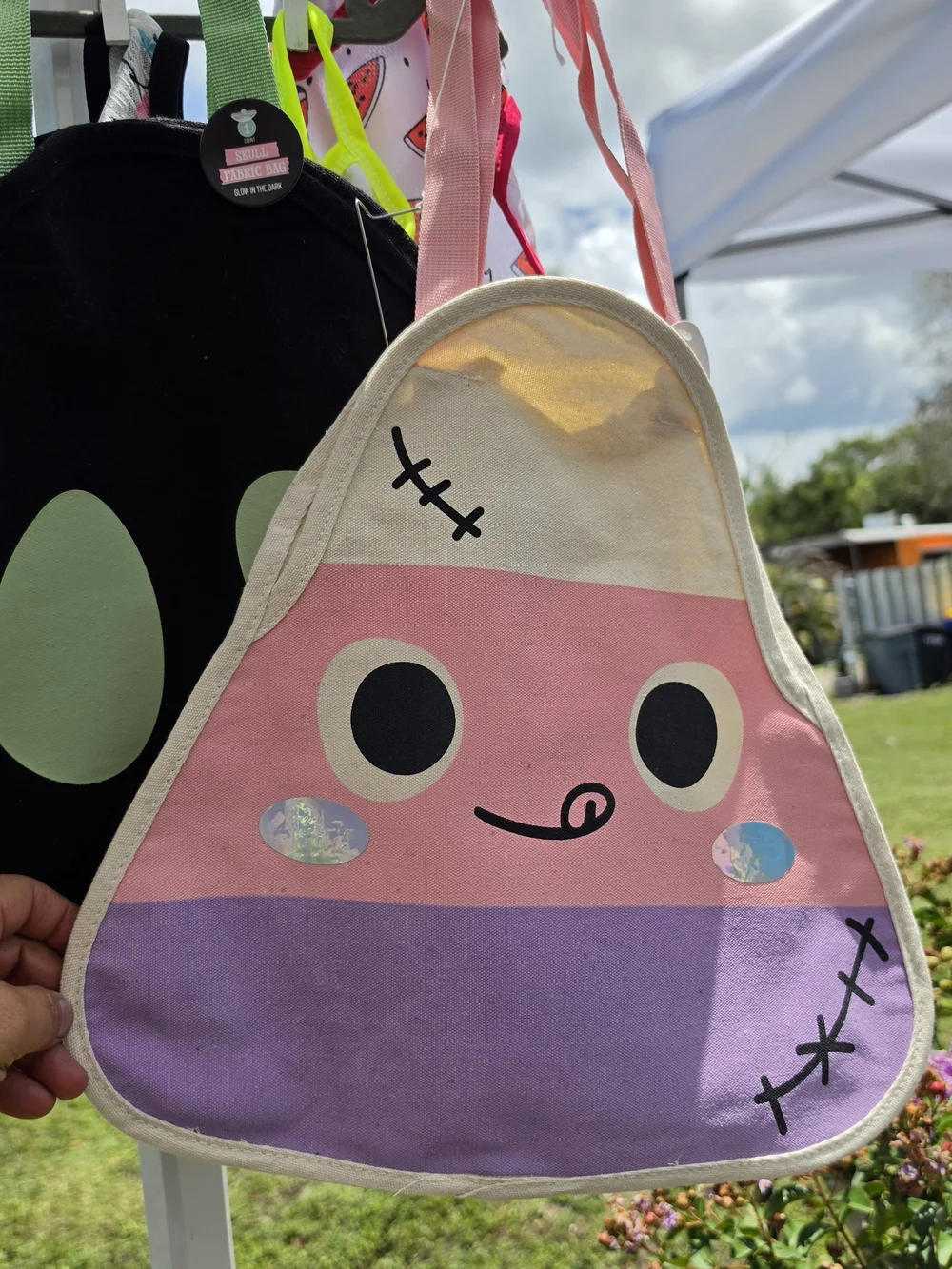 (3) Kids Canvas Halloween Shoulder Bag in Pink and Purple Treat Or Treat Bags